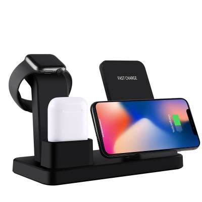 Q12 Multiple charger 3-In-1 Wireless fast Charging stand for mobile cellphone wireless headphones Watch Series 1/2/3/4